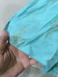Sky Blue Golden Detailed Kurti.