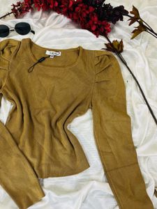 Tortilla brown Puff Sleeve knitted Top
