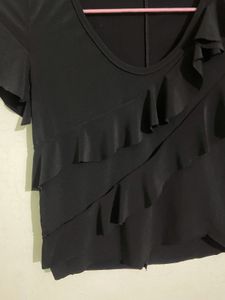 Black Ruffle Fitted Top