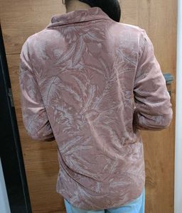 Mauve Leaf Patterned Open Front Jacket