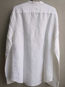 Mens Linen Mix White Mandarin Collar Shirt