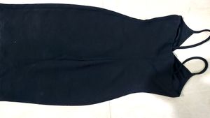 Black Ruched Bodycon Dress With tie up Details, has Shoulder Straps , Sleevesless