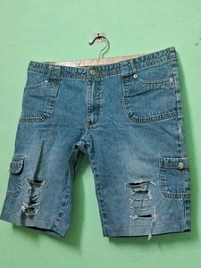 Ripped Denim Cargo Shorts
