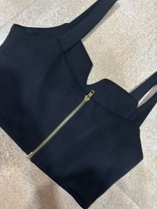 Black Zip-Up Crop Top