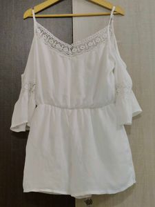 White Lace Trim Cold Shoulder Dress