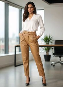 Stylish Tan Faux Leather Pants Size 30