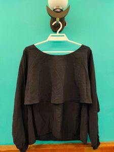 Elegant Black Flowy XL Top with Layered Design