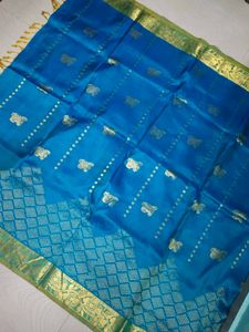 Blue &amp; Gold Pure Kanchipuram Silk Saree