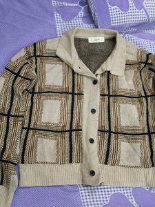 Plaid Knit Korean Cardigan