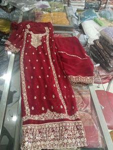 Elegant Maroon Embroidered Suit