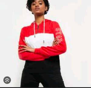 Red & White Crop Hoodie