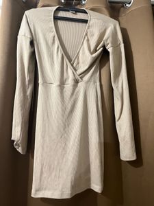Tan Long Sleeve Mini Dress