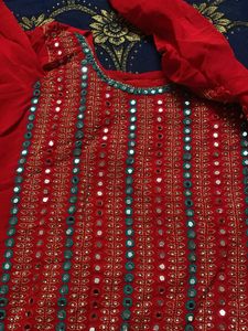 Red Embroidered Kurta Set