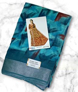 Elegant Printed Cotton Linen Saree With Blouse