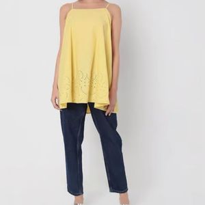 VERO MODA Yellow Embroidered Tank Top