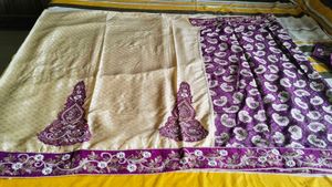 Purple And Cream Sari With Blouse