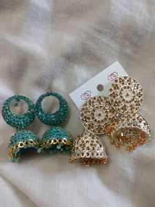 Jhumka Earrings - Turquoise & Gold