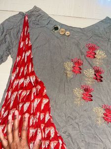 Gray &amp; Red Asymmetrical Dress