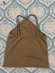 Trendy Beige Halter Neck Top