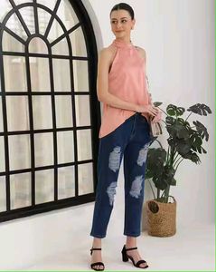 Party Halter Neck Sleeveless Tulip Hem Peach