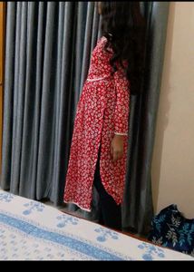 Red Floral Print georgette kurti insta xl white