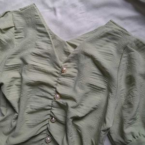 Pretty Pastel Green Formal V Neck Korean Top