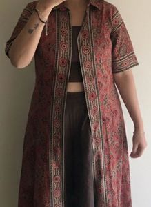 Boho Chic Printed Long Shrug and plazo