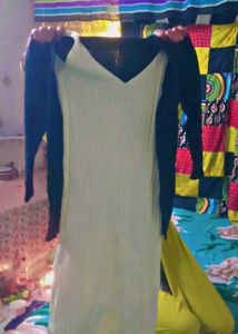 Ribbed Knit Midi Dress with Cardigan