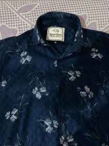 Men’s Navy Blue Cotton Shirt with Floral Print
