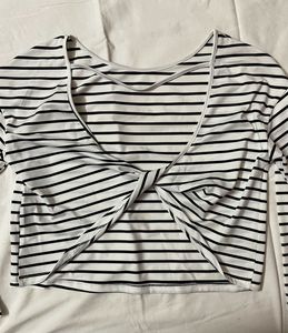 SHEIN Black & White Striped Backless Twist Top