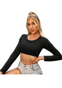 Urbanic Solid Women Round Neck Black Top