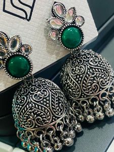 Green Stone Jhumka Earrings