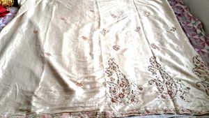 Skin Color  Saree  With  Embroidery.