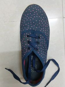 Navy Blue Shoes For Women With Pink Dots Design - Size 3.5  - 22Cm