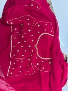 Rani Pink &amp; Gold Embellished Women Heavy Saree