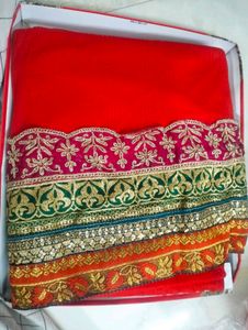 Red &amp; Gold Embroidered Saree