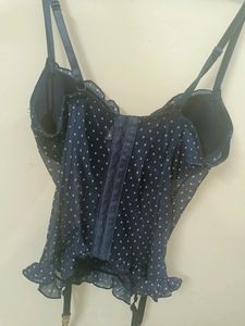 Clovia Flawless Corset In Navy Blue Polka Dot