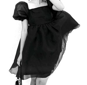 Black Puff Sleeve Mini Dress