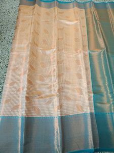 Elegant Cream n Green Semi Silk Saree