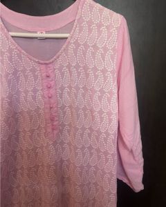 Pink Chikan Embroidered Kurta