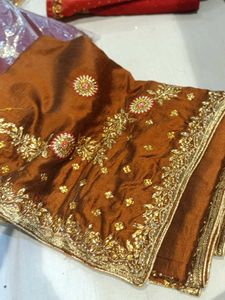 Embroidered Brown Saree