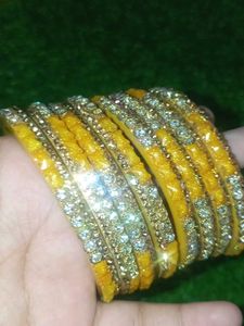 Yellow &amp; Rhinestone Bangles (Set of 8)