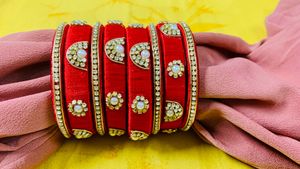 Silk Thread Red & Pearl Bangles