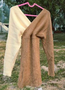 Stylish Two-Tone Ribbed Knit Wrap dress for Women