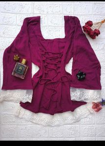 Elegant Purple Lace Trimmed Top