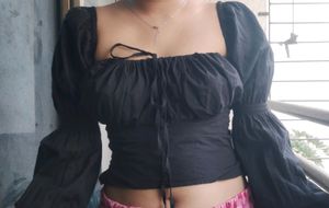 Black Ruffled Sleeve Top