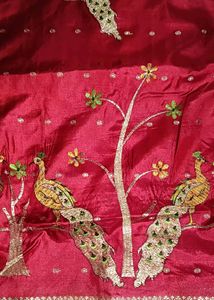 Green &amp; Red Silk Blend Fabric