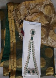 Olive Green Brocade Benarasi Saree With Blouse