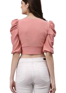 Pink Puff Sleeve Crop Top