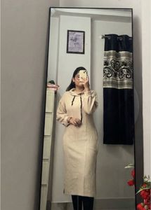 Beige Hoodie Midi Dress